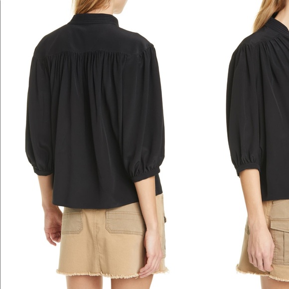 FRAME Cali Gathered Silk Top size XS color Noir - Picture 4 of 11